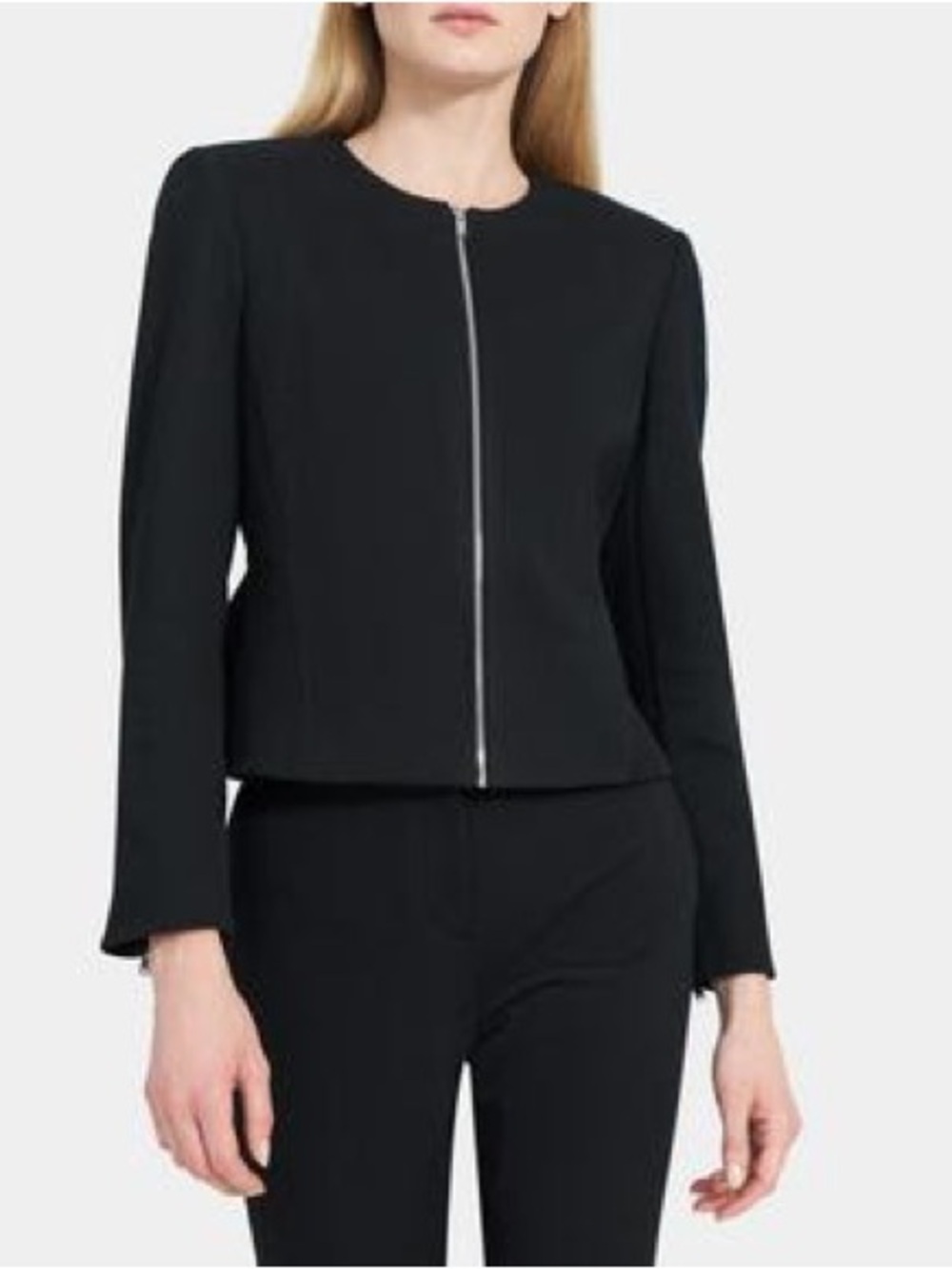 Theory Black Ribbed Blazer Jacket with Zipper, Size 4